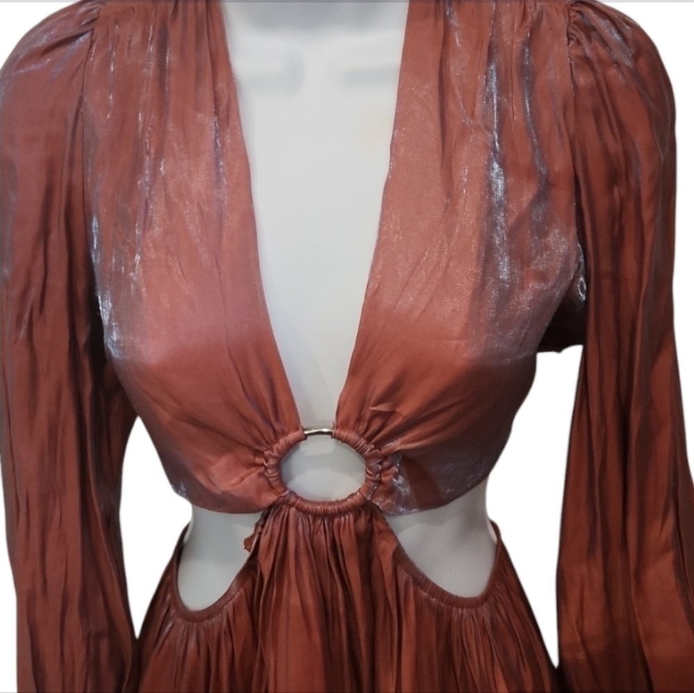 Peach Love Iridescent Cut Out Evening Party Dress - Picture 3 of 7